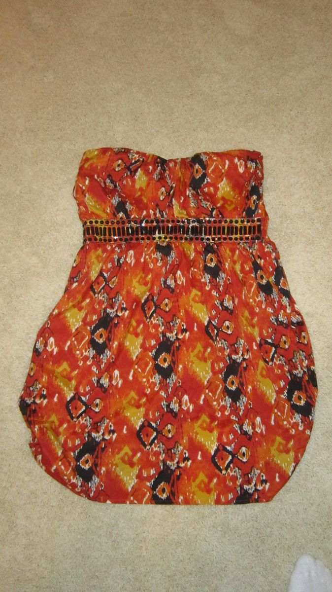 Arden B Strapless Tribal Print Embellished Dress Size Large L Orange 