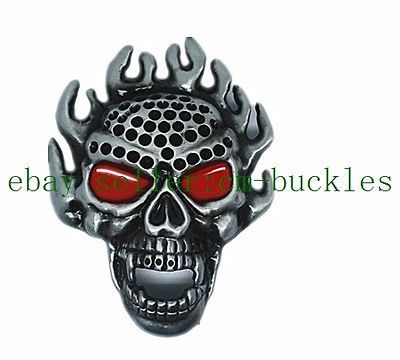 New Mens Flame hair big open mouth red eyes skull belt buckle for belt 