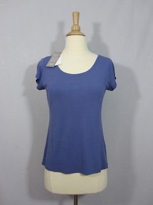 EILEEN FISHER NWT $118 STRETCH SILK JERSEY CAP SLEEVE TOP BLUE ANGEL