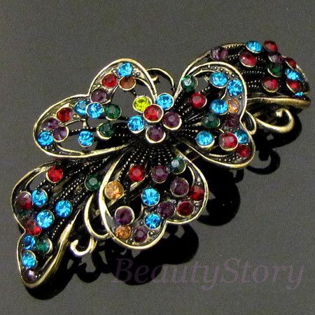   Shipping 1 PC Antiqued Rhinestone Crystal Flower Hair Barrette