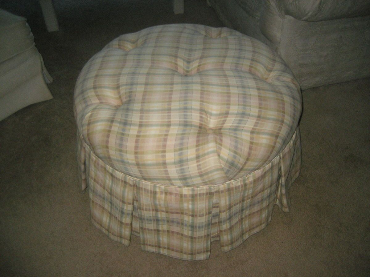 Pastel Plaid Ottoman Tuffted Bassett Furniture