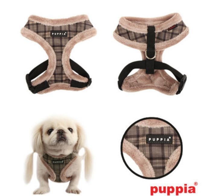 New Fleecy Plaid Puppia Dog Harness Barron Wine s M L