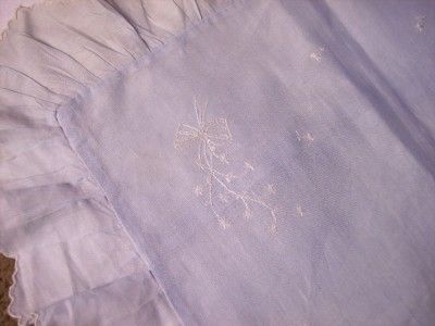 Vintage Blue Batiste Childs Pillow Cover Embroidery