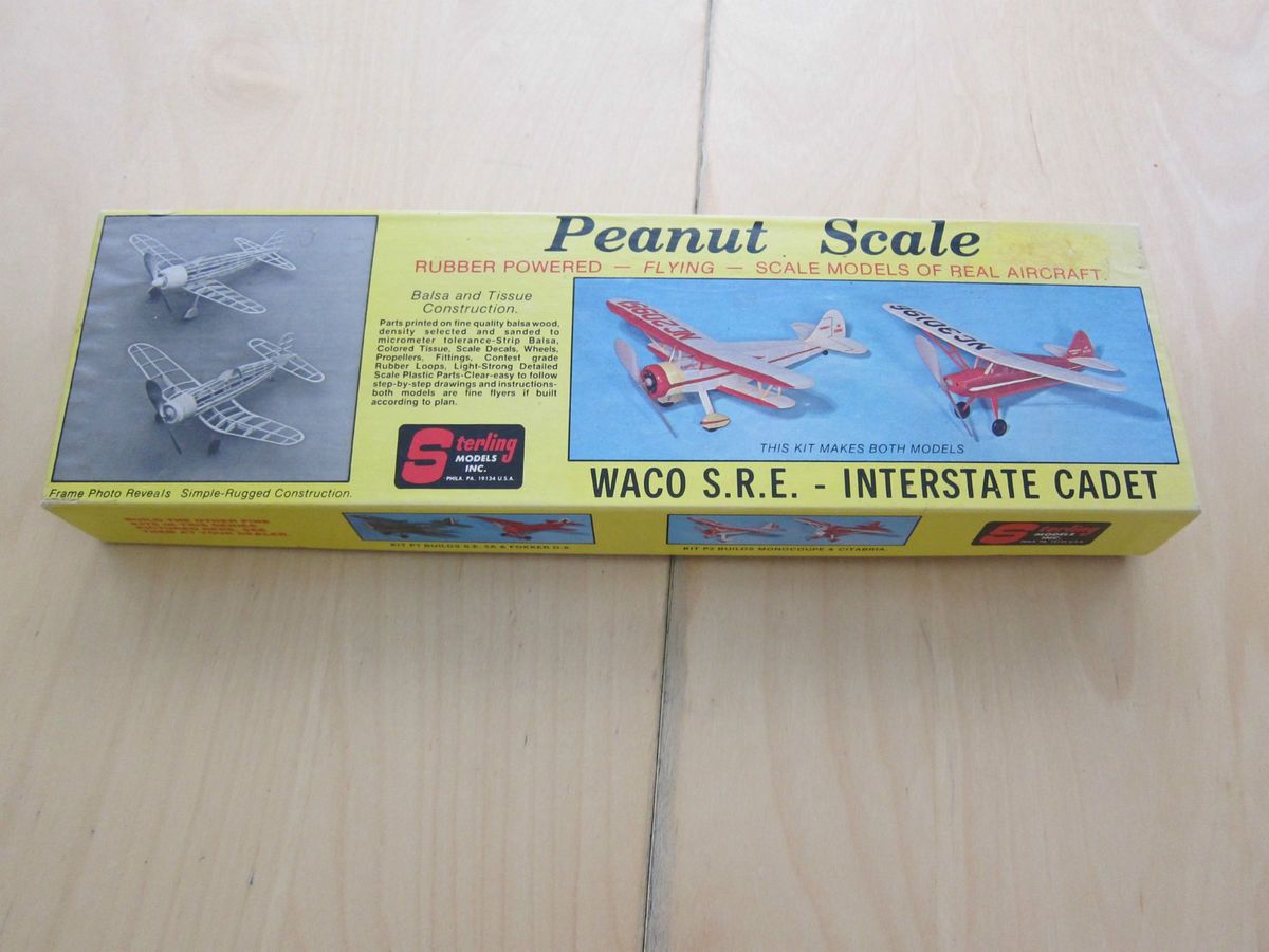 Sterling Balsa Wood Model Peanut Scale Waco SRE Interstate Cadet Plane 