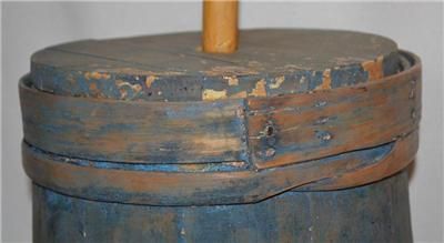 Antique Country Primitive Wooden Butter Churn 19th Century Shaker Blue 