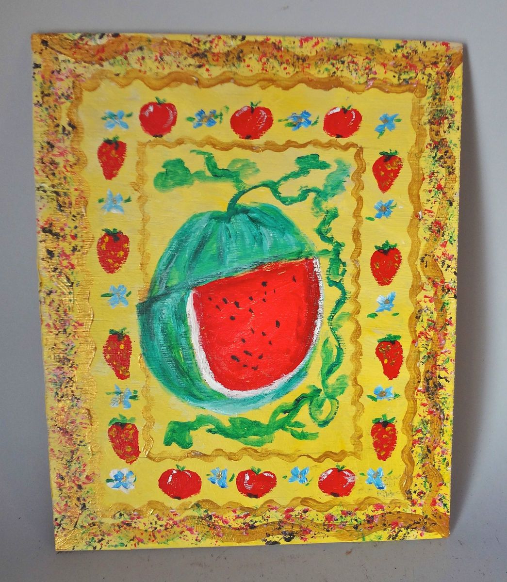 Dot Kibbee Outsider Artist “Watermelon Friends Fruit” 2003 Acrylic 