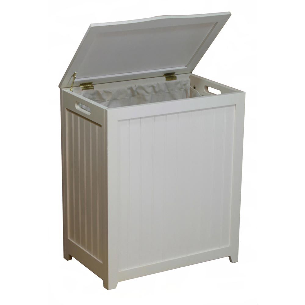 Rectangular Solid Wood Laundry Hamper, White Finish w/ Interior Bag