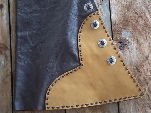 New Handmade Leather Texas Bell Ranch Cowboy Chaps Loaded w Conchos by 