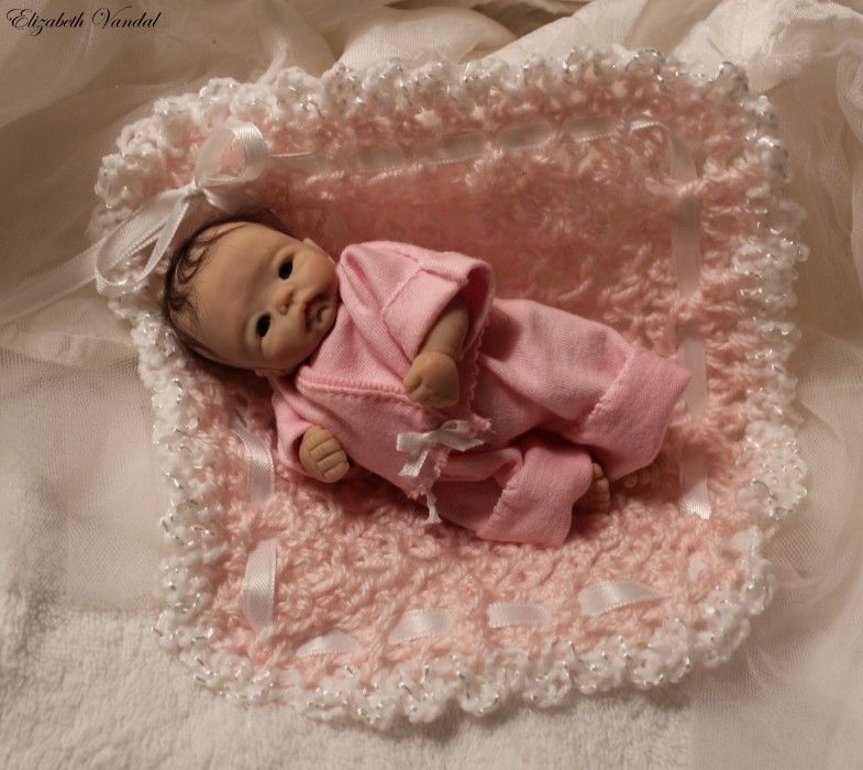 Mini OOAK Original Hand Sculpt Baby Girl Clay Art Doll by Elizabeth 