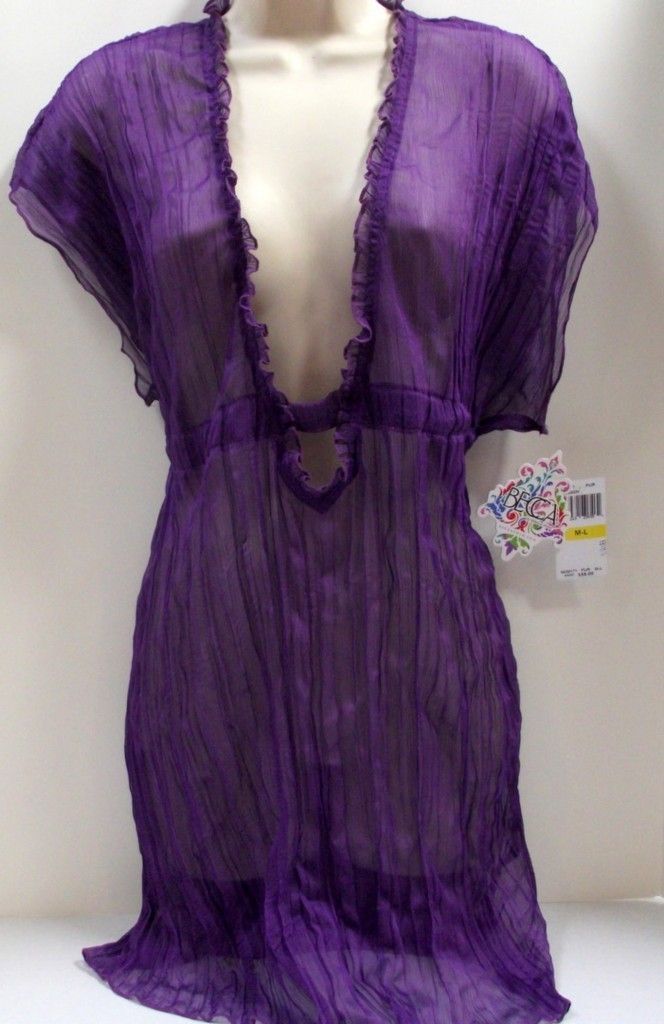 NEW Becca Sheer Swimsuit Coverup Dress M   L NWT Purple