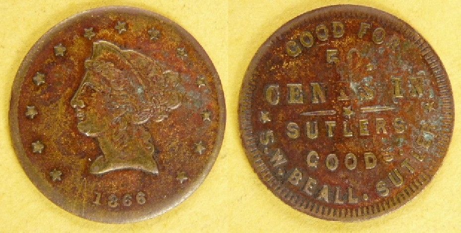 Sutler Token Civil War s w Beall Non Local