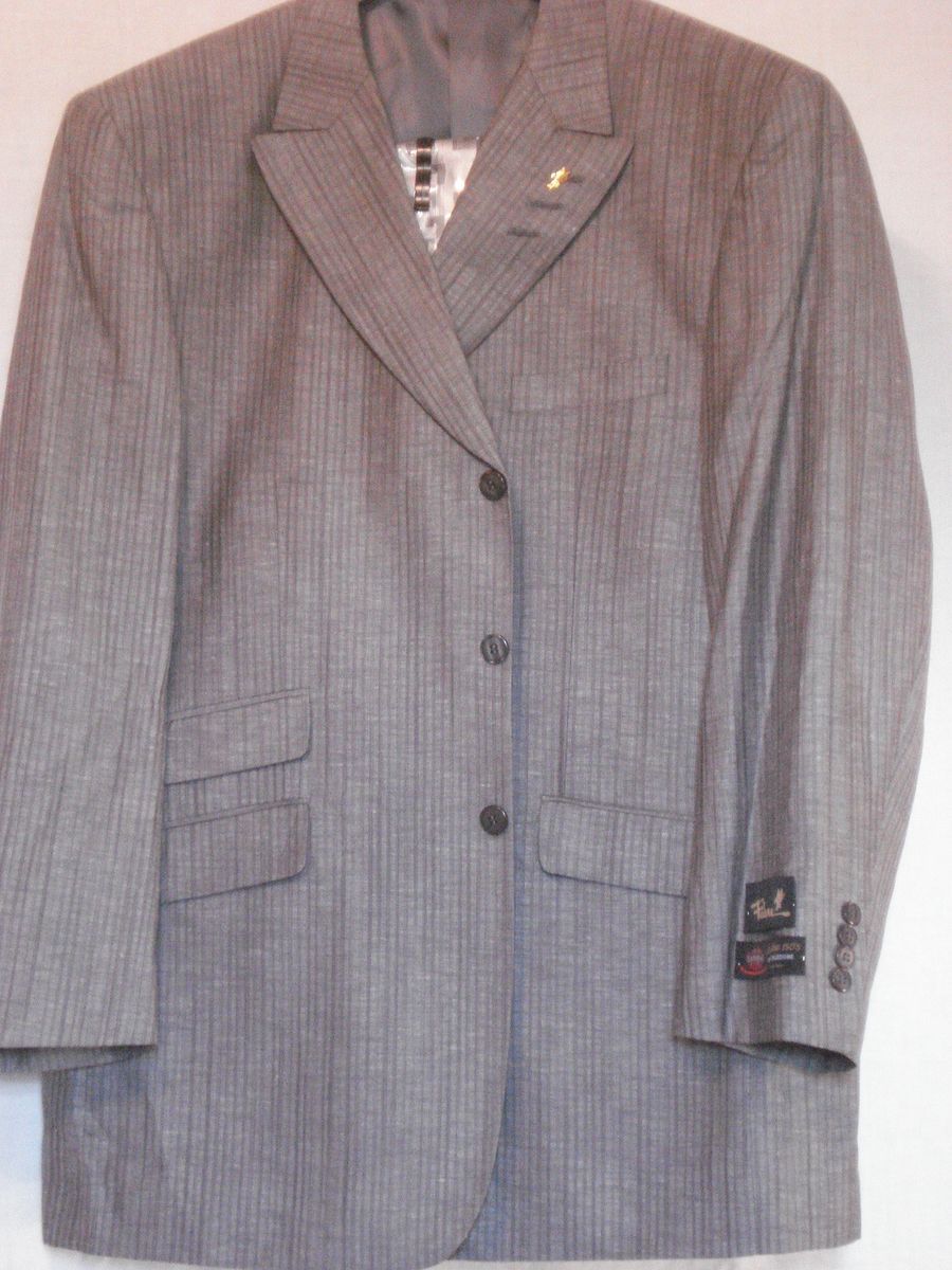 Mens Falcone grey Beemer 4pc 3 button suit jacket tie hankerchief 
