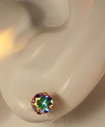 DAZZLING MERCURY MIST MYSTIC TOPAZ EARRINGS~14 KT YELLOW GOLD~5MM