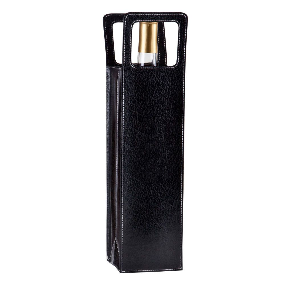 Leather Single Bottle Wine Carrier Bellino Black