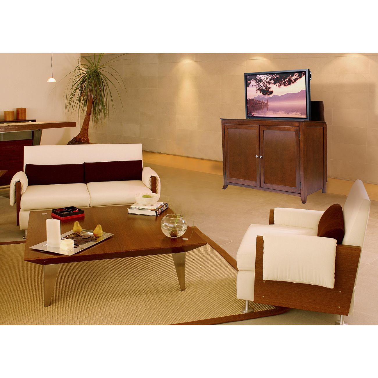 Berkeley Medium Cherry TV Lift Cabinet for TVs Up to 55