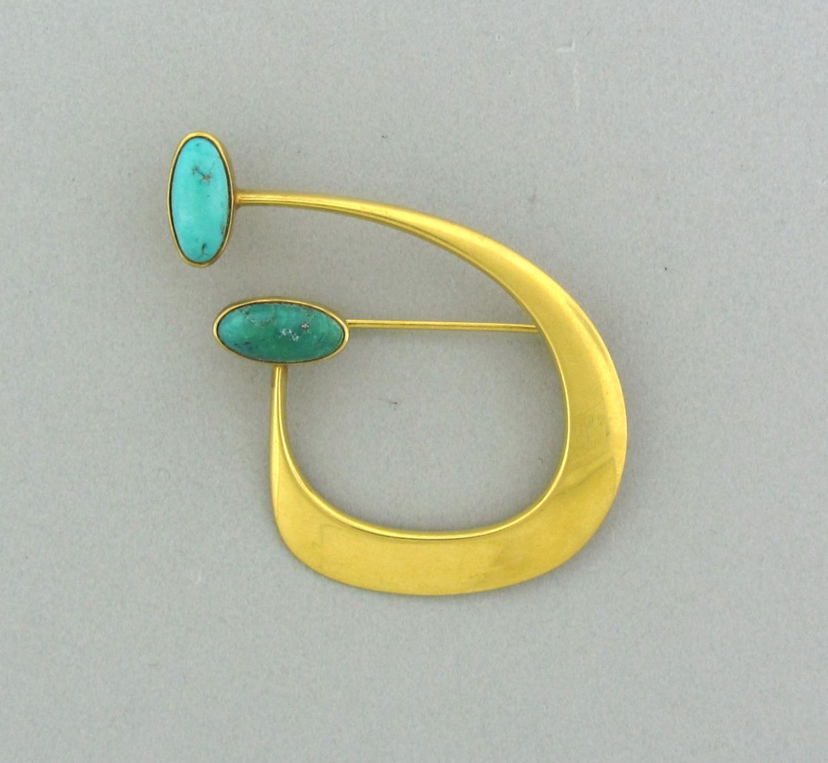 MODERNIST BENT GABRIELSEN DENMARK 14K GOLD TURQUOISE BROOCH PIN