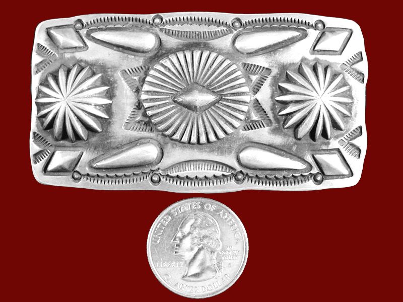 Emerson Bill Navajo Buckle Sunburst Stamped Repoussé Sterling Silver 