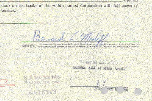   stock certificate issued to and signed by (ITASB) Bernard L. Madoff