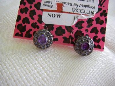 Authentic Betsey Johnson Iconic Hematite Rhinestones Purple Crystal 