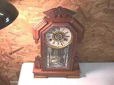 Antique Gilbert Flora Walnut Kitchen Mantle Clock