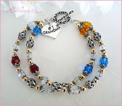 Gold Grandma Family Birthstones Birthday Bracelet Gift