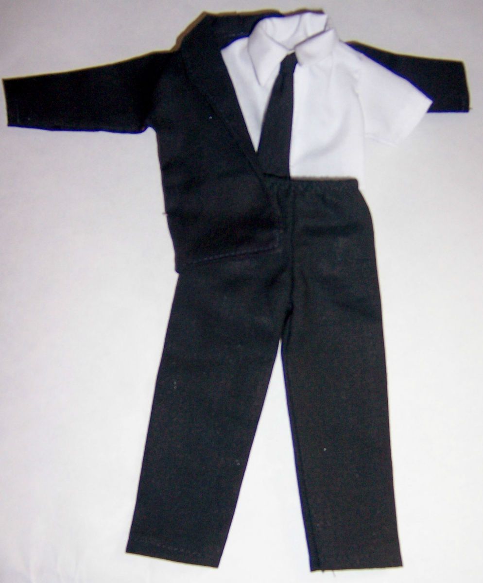 Black Jacket,Tie & Pants with White Shirt Will fit Ken Dolls