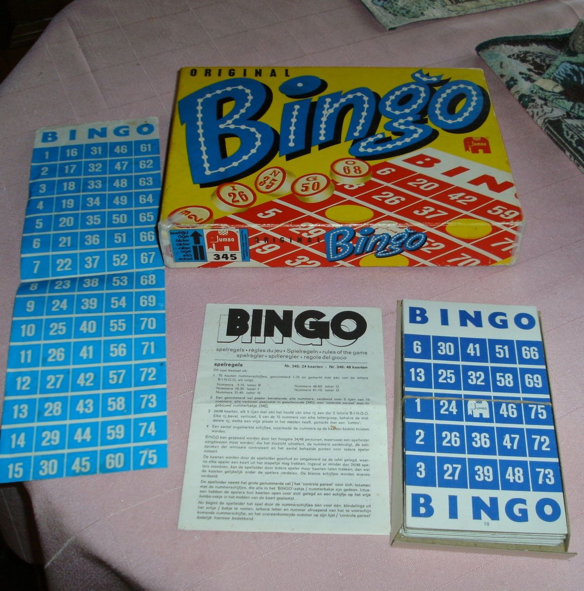   BINGO GAME HOLLAND JUMBO VINTAGE MARKERS WOOD NUMBERS BAG BOARDS RARE