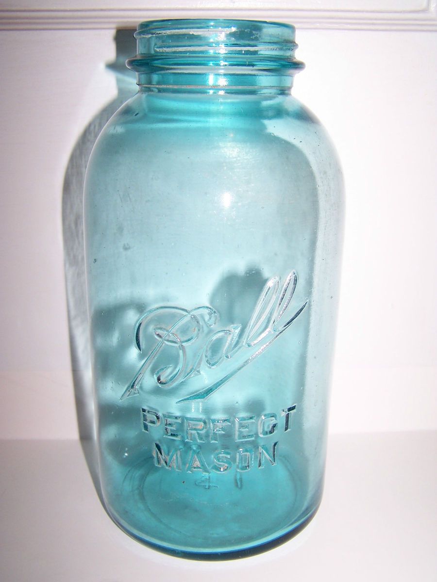 Antique Blue Ball Perfect Mason Canning Jar Teal Aqua Half Gallon 10 B 