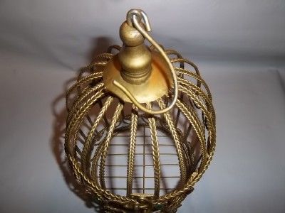 Decorative Gold Tone Metal Christmas Birdcage Bird Cage Red & Green 