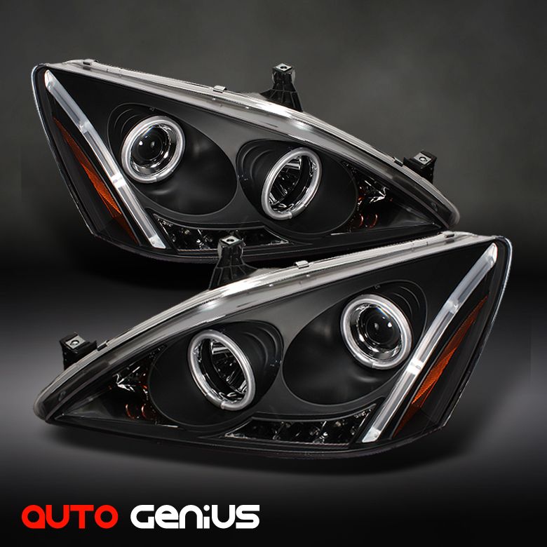 03 07 ACCORD JDM BLACK CCFL HALO PROJECTOR HEADLIGHTS w LED FRONT 