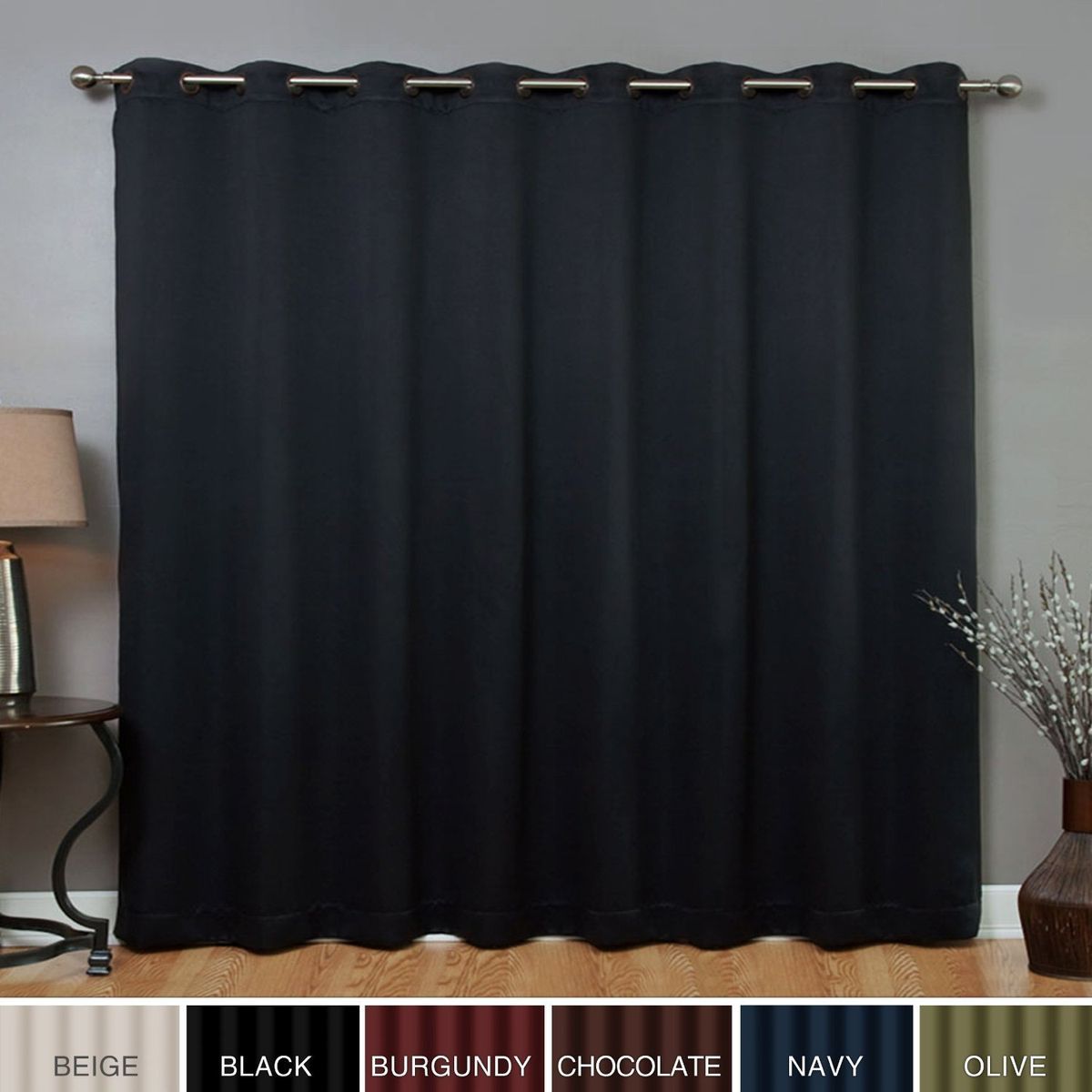 Black Wide Grommet Curtain Blackout Fabric Thermal Top Drape Window 