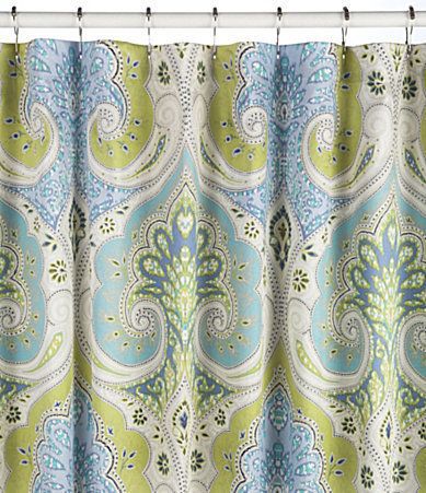   Design Sardinia Lime Green Blue Ivory Damask Shower Curtain