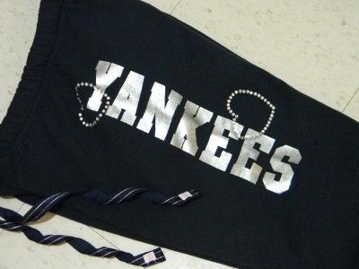   SECRET PINK MLB NY YANKEES RHINESTONE BLNG ICROP CAPRI SWEATPANTS   L