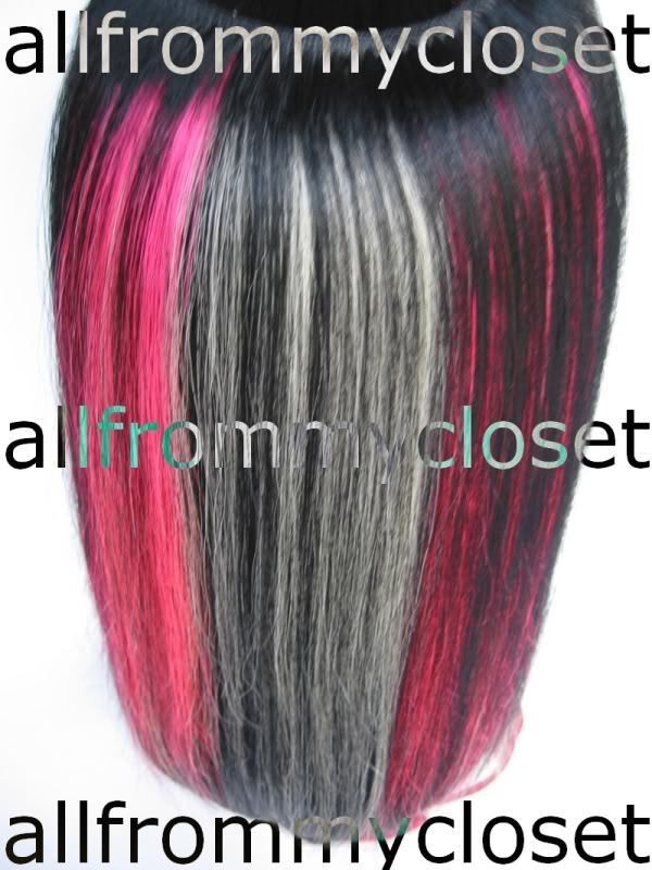 19 Black Blonde Pink Clip on Hair Extensions Scene Emo