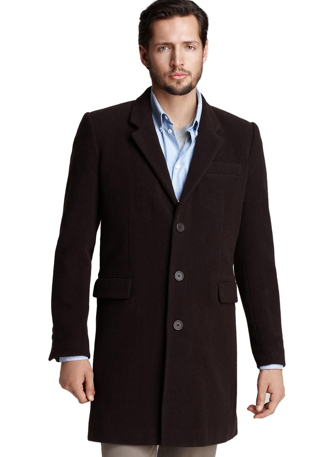 Bloomingdales Mens Brown Wool Overcoat 42L Euro 52 Single Breasted 