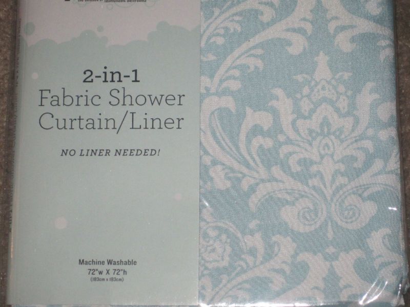 Blue White Damask 2 in 1 Shower Curtain Paisley + LINER