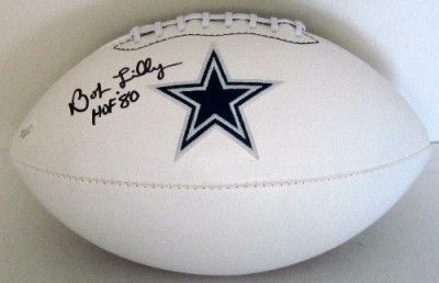 Bob Lilly Autographed Dallas Cowboys Logo Football HOF 80 SI