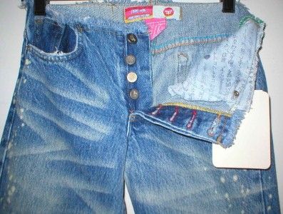 Kosiuko New w Tags Japan Ladies Pant Jean Denim Acid Splash Frayed 