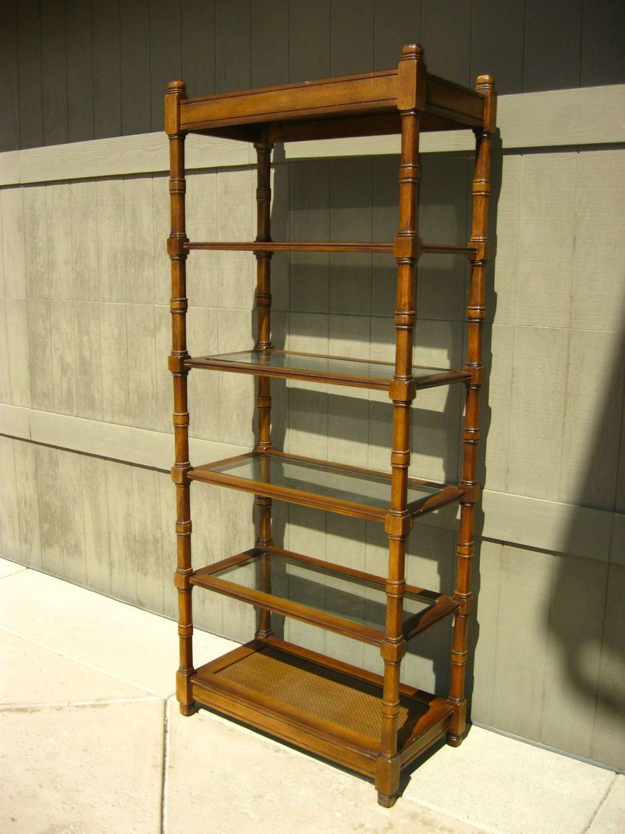   Century Modern Bookcase Bookshelf Cane and Glass Shelves French