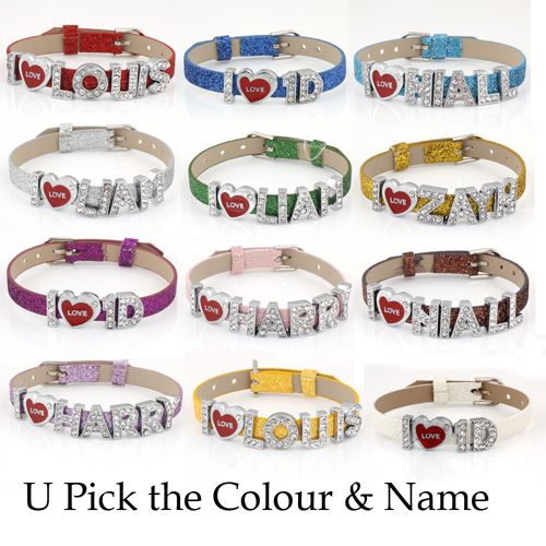 One Direction Wristbands Crystal Slider Letter Bracelet I Love 1 