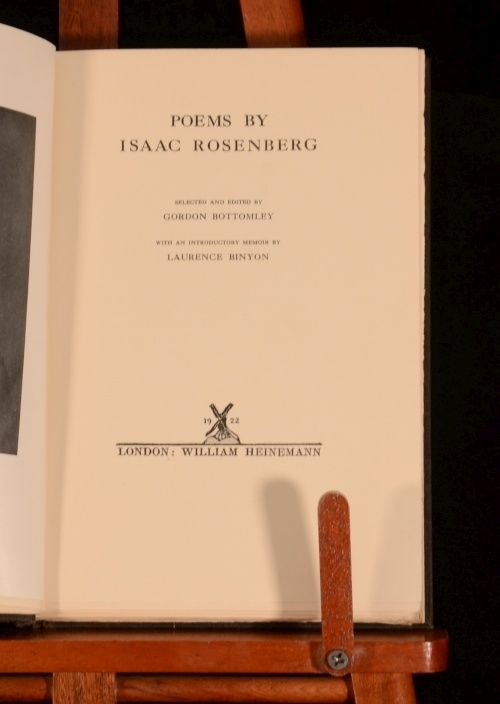 1922 Poems by Isaac Rosenberg Gordon Bottomley 1st Edition