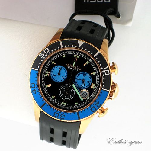 BREIL MILANO SWISS MADE WATCH MANTA 1970 TIME BLUE BLACK AND ROSE GOLD 