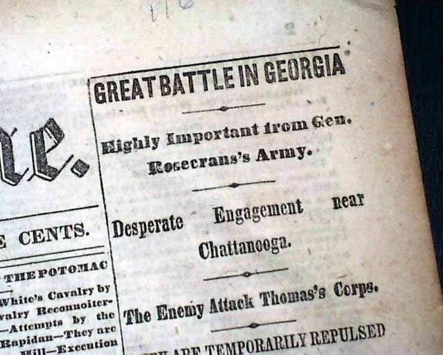   CHICKAMAUGA Chattanooga TN Braxton Bragg 1865 Civil War NYC Newspaper