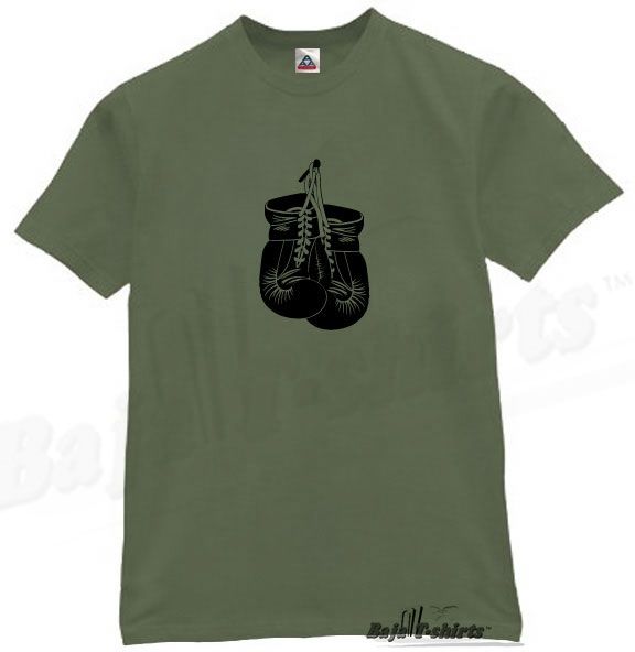 Boxing Gloves T Shirt Training Box Fight Sport Olive XL