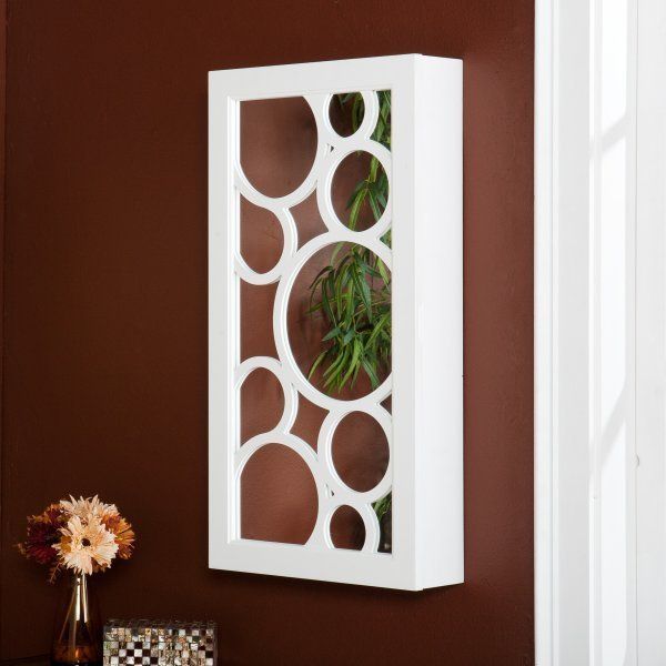 NEW BRIANNA WALL MOUNT JEWELRY STORAGE ARMOIRE CABINET MIRROR WHITE 