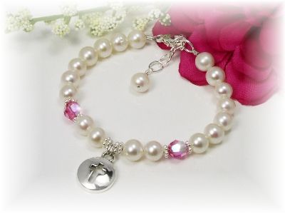 Girls First Communion Birthstone Bracelet Freshwater Pearl Sterling 