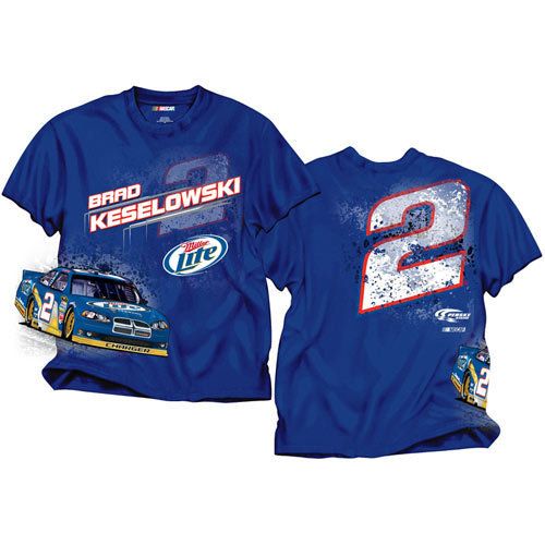 2012 Brad Keselowski 2 Miller Lite Blue All Around NASCAR Tee Shirt 