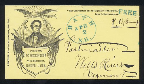 John C Breckinridge 1860 Election Campaign Cover Fresh