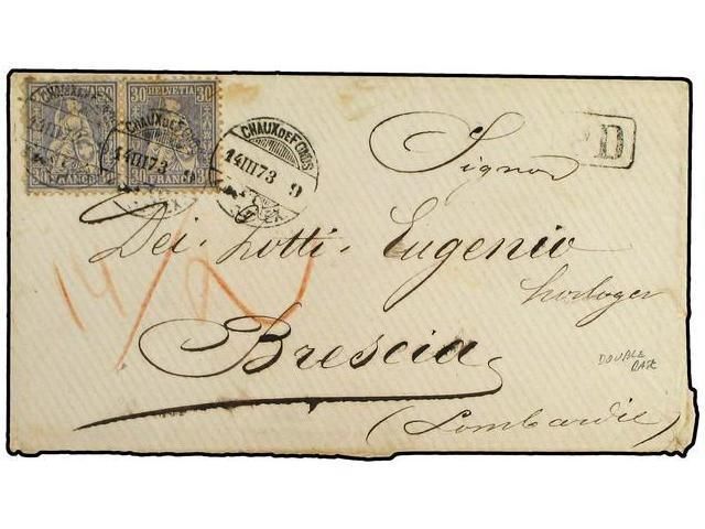 Switzerland 1873 Double Rate Cover to Brescia franked by PA