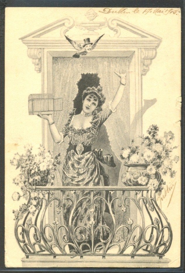 JX185 VIENNE Style BRÜNING ? LADY BALCONY STRANGE BIRD w HEAD of MAN 